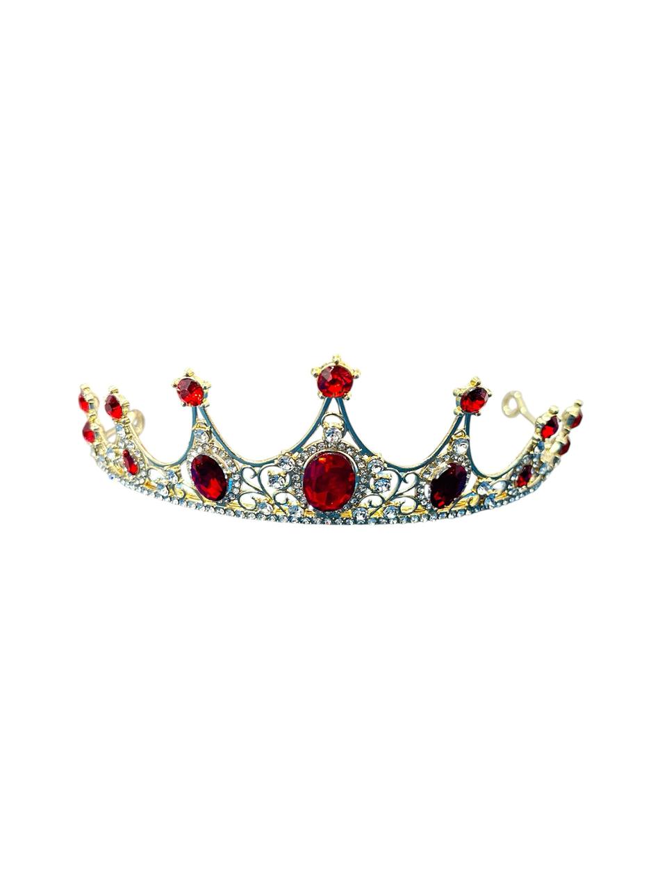 Coroa Ouro Super Luxo c/ Strass e Pedras Vermelhas