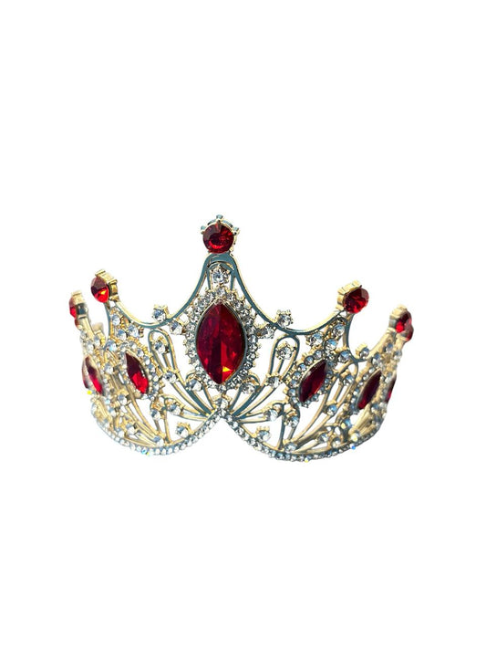 Coroa Ouro Super Luxo c/ Strass e Pedras Vermelhas