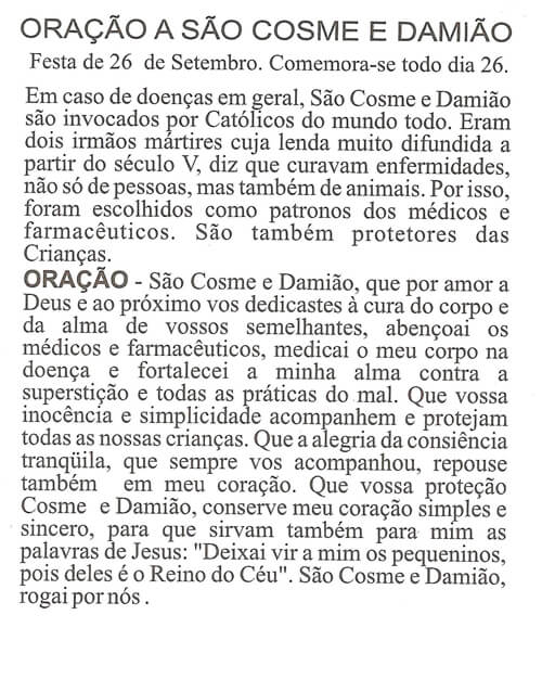 Oração Colorida Cosme e Damião