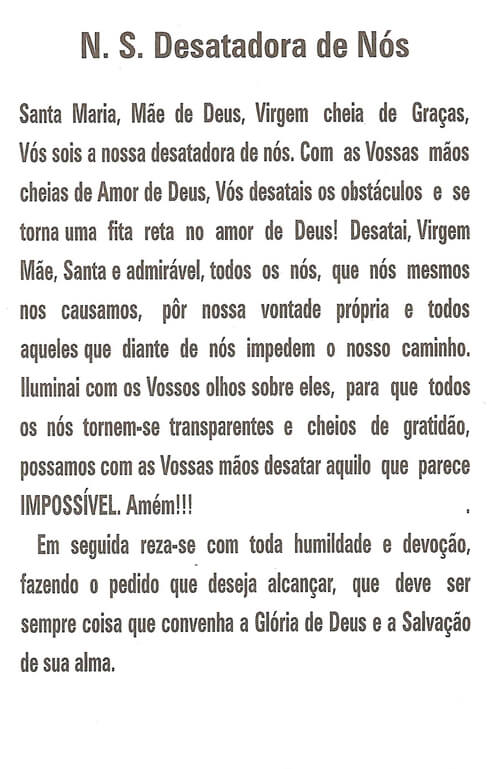 Oração Colorida Nossa Senhora Desatadora dos Nós